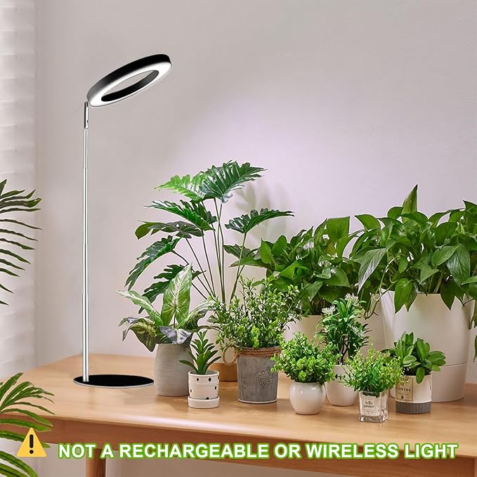 yadoker 72 LEDs Full Spectrum Plant Grow Light with Base for Indoor Plants,Height Adjustable, 6.3" Aluminum Housing,Automatic Timer with 8/12/16 Hours,10-Level Brightness,Black Plant Light,1 Pack