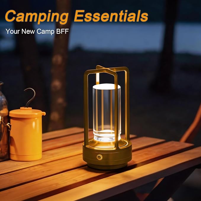 Cordless Table Lamp Rechargeable, Battery Operated Crystal Lamp, Stepless Dimming Touch Control, 3 Color LED Bedside Night Light for Bedroom, Dining Room, Outdoor Camping, Gold (2 Pack)