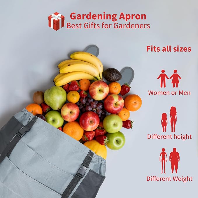 Gardening Apron with Pockets for Women&Men, Harvest Aprons w/Quick Release Pocket, One Size Fits Most, Gardening Gift