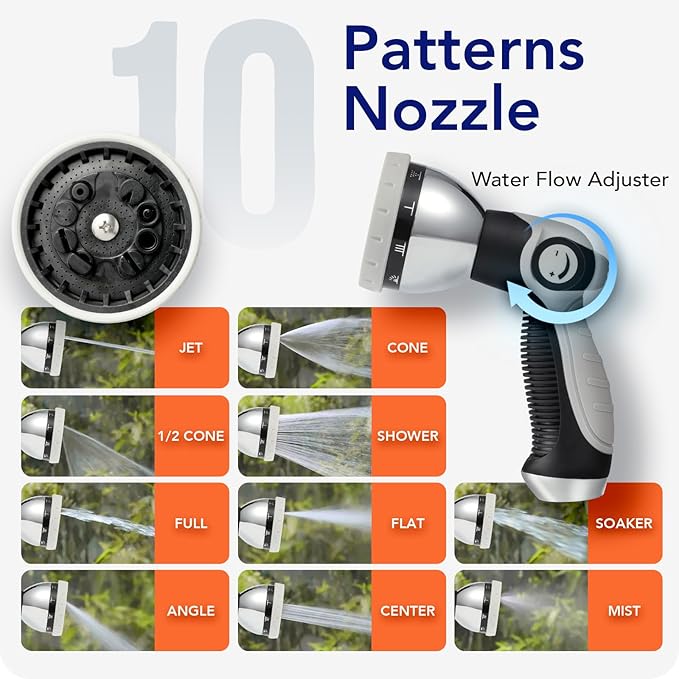 1/2" x 100+6 FT Heavy Duty Retractable Garden Hose Reel by HOZEREEL, Outdoor Garden Hose Reels - Self Retract Wall Mount Hose Reel Automatic Storage, Any Length Lock, 10 Pattern Nozzle Grey