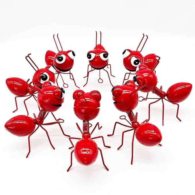 Cruis Cuka Metal Yard Art Garden Decor for Outside Cute Ants Yard Decorations Outdoor Lawn Ornaments Backyard Gifts for Mom - Set of 8(All Red)