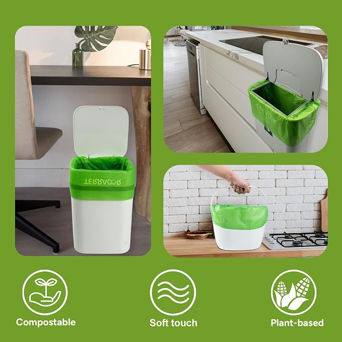 3 Gallon Compostable Food Scrap Bags, 100 Bags Compost Bags for Countertop Bin, BPI Certified and Meet The ASTM D6400 Standard