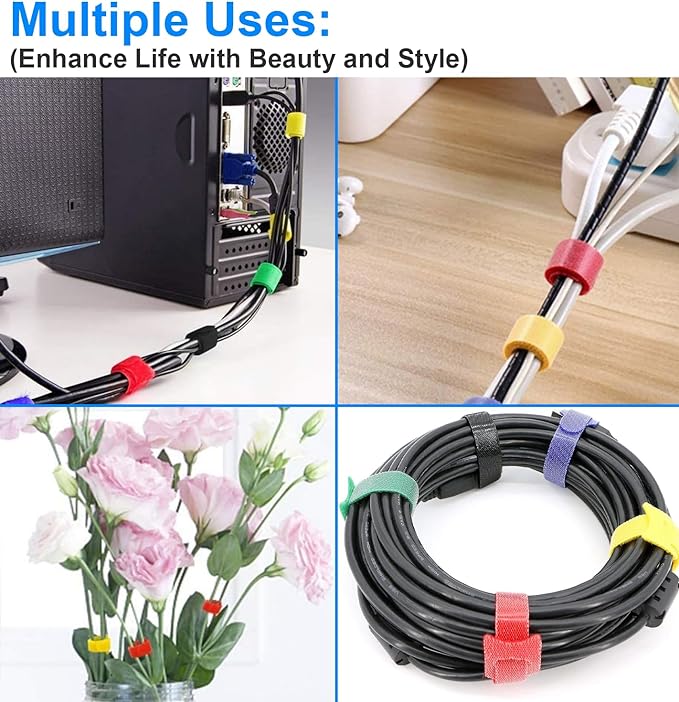 California JOS 60 PCS 6 Inches Reusable Cable Ties, Wire Ties, Cord Organizer, Cable Organizer, Adjustable Cable Management - White