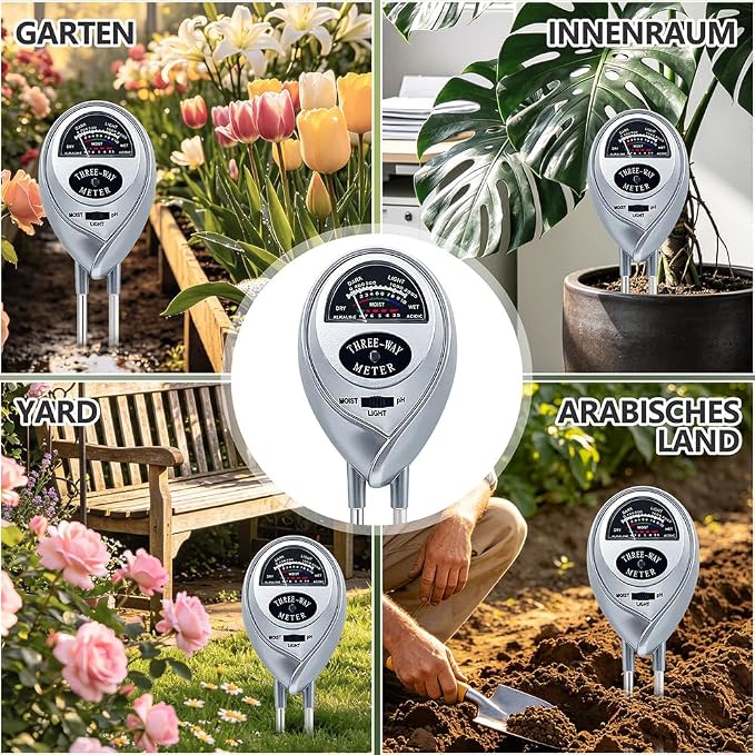 3 in 1 Soil Tester Soil Moisture Fertility pH Tester Soil Test Soil Moisture Meter for Garden Care Lawn Agriculture No Batteries Required