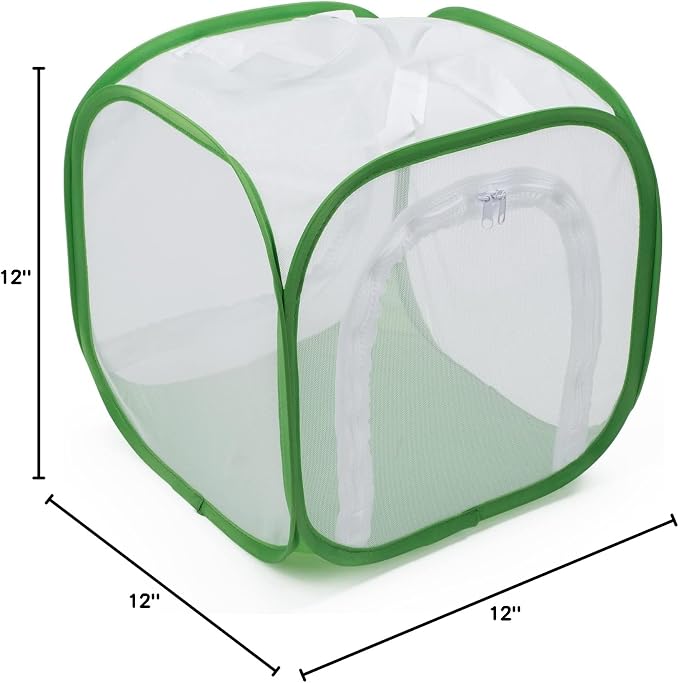 Two Doors Monarch Butterfly Habitat, Insect Mesh Cage, Caterpillar Enclosure Terrarium Pop-up (12 X 12 X 12 Inches)