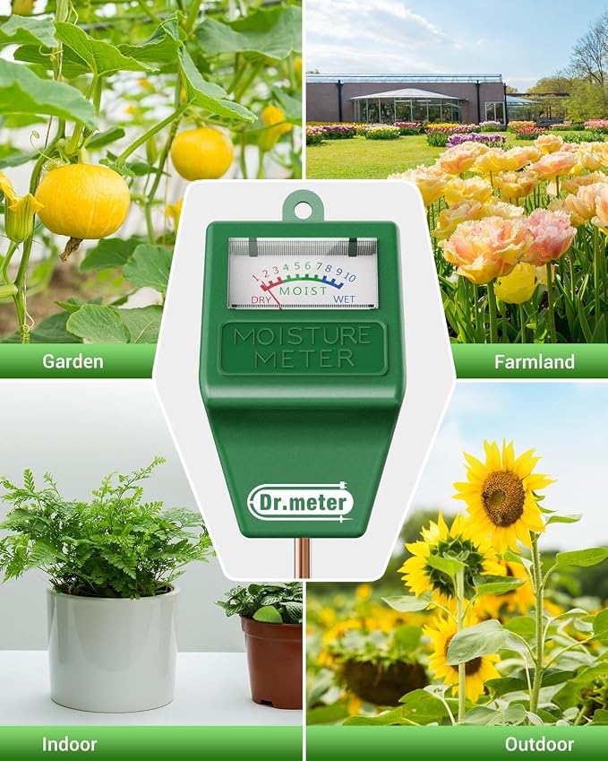 Dr.meter Soil Moisture Meter, 2 Pack Long Probe Soil Tester Hygrometer for Houseplants - Plant Water Gauge Meter for Garden Lawn Farm Indoor & Outdoor Use, No Battery Needed, Gardening Gifts