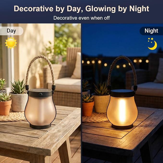 Solar Lanterns Outdoor Waterproof 6 Pack, Outdoor Solar Lanterns with Flickering Flame Effect, USB-C & Solar Charging, Auto Dusk to Dawn, Hanging Light for Garden Patio Yard
