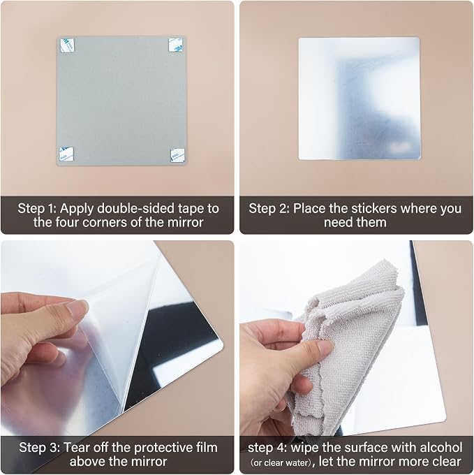 Fantasyon 4 Pieces Flexible Mirror Sheets, 2mm Thickness Decorative Self Adhesive Plastic Mirror Tiles Non Glass Mirror Stickers for School Educational and Home Wall Decor (11.8 × 13.8 Inches)