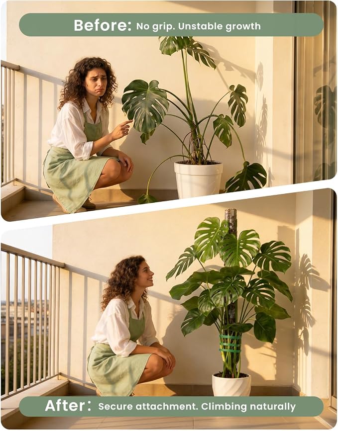 Plastic Moss Pole Kit for Climbing Plants,4Pack 12Inch Stackable Refillable Plant Support with Large Mesh Design,Sphagnum Moss Pole for Monstera Indoor Plants,Complete Set with Garden Ties
