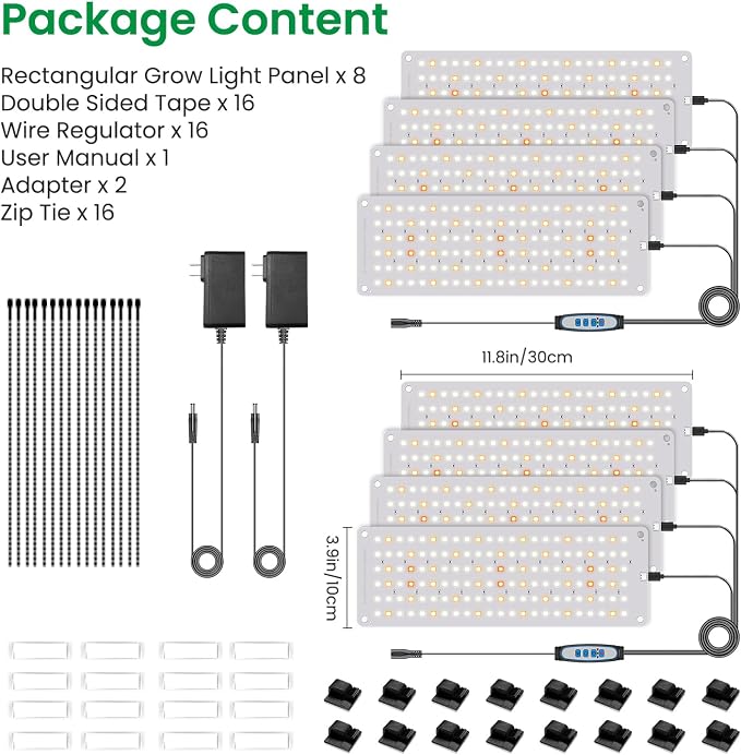 Aumtrly Grow Light, 1104 LED Full Spectrum Plant Lights for Indoor Growing Plants, Grow Lamp for Seed Starting (4 Panel/2 Pack) with UL Adapter, 6/12/16H Timer, 3 Light Modes, 5 Dimmable