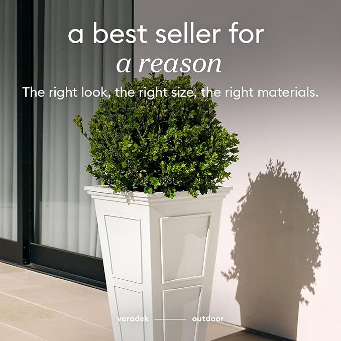 Veradek Brixton Series Tall Planter - Large Outdoor Planter for Front Porch/Patio | Crack-Resistant Plastic for All-Weather Use | Classic Estate Design for Tall Plants, Flowers, Trees
