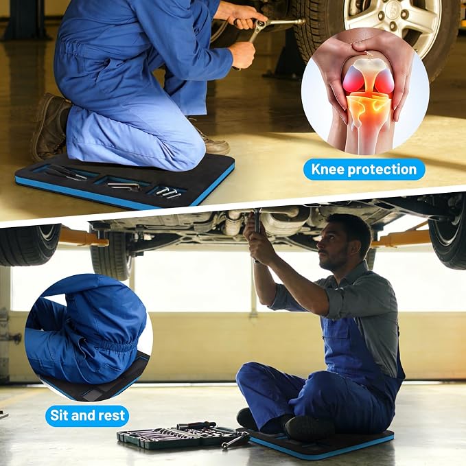 Mechanic Mat for Working Under Car, Magnetic Slot for Storing Screws or Small Accessories, Thick Kneeling Pad with Handle for Mechanics, Garage, Gardening, Gym, Camping, Creeper