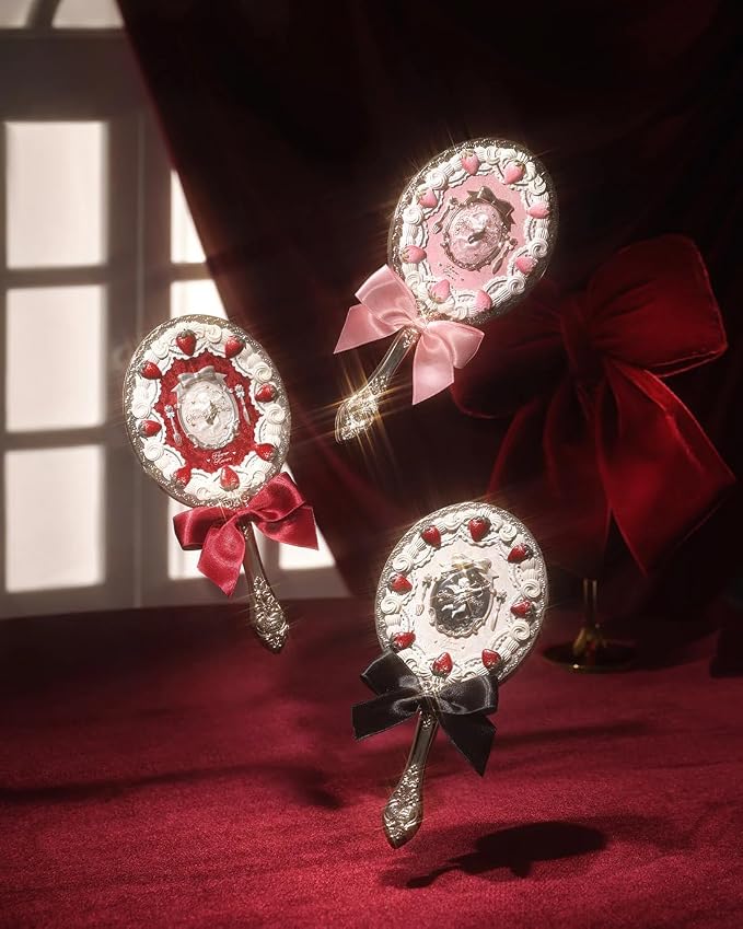 Flower Knows Strawberry Cupid Hand Mirror,Vintage Handheld Mirror,Fancy & Pretty Princess Mirror with Long Handle,Gift for Girls & Women(Milk Pink)