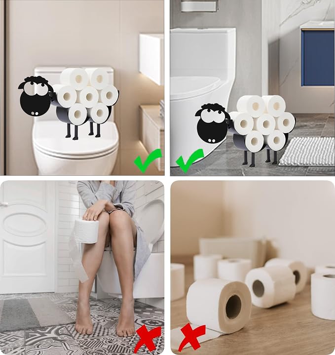 Cute Sheep Toilet Tissue Holder,Animal Paper Holders,Decorative Metal Papers Holder,Funny Toilet Animal Storage for Bathrooms,Bathroom Paper Organizer for Extra 8 Rolls Stand & Wall Mounted Art Decor