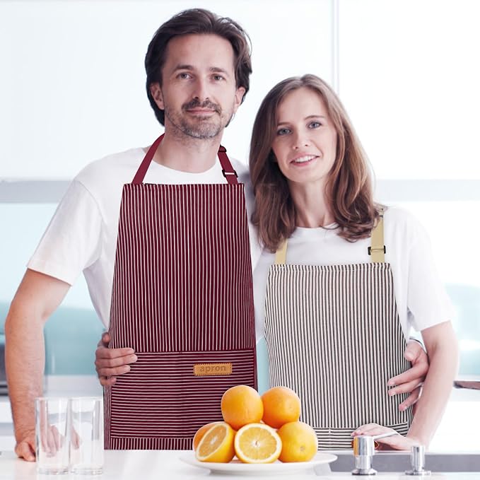 VALOME 2 Pack Kitchen Aprons, Apron for Cooking with 2 Pockets, Unisex Adjustable Neck Strap Chef Aprons for Men Women