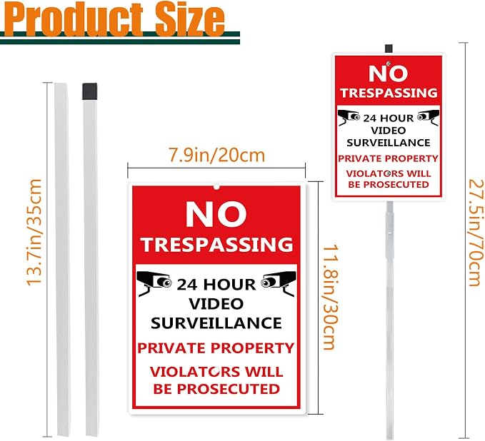 No Trespassing Private Property Sign Yard Sign With Stakes Video Surveillance Reflective Aluminum Yard Signs Rust Free For Lawn Garden Neighborhood (8x12) IN