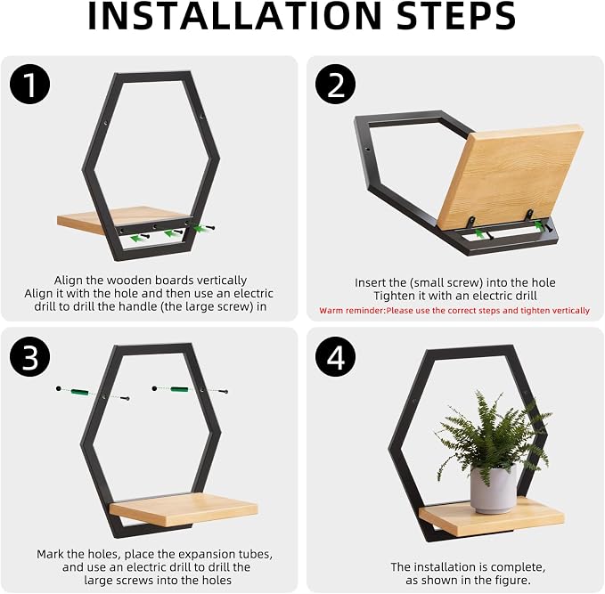 2 Pack Solid Wood & Metal Framework Wall Plant Stands,9 inch Natural Wood Shelf of Indoor,Mid Century Modern Hanging Planter for Outdoor Entryway 25 LB Load for Plants Black