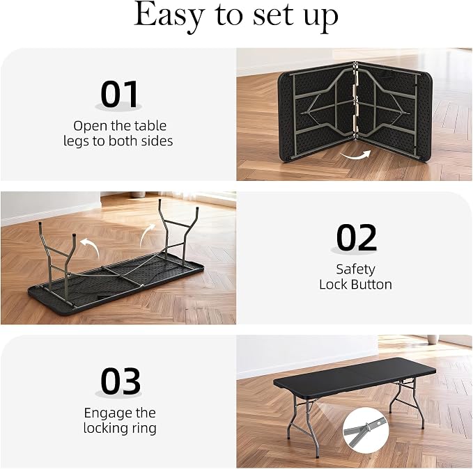 Folding Table with Carrying Handle & Steel Legs | 5FT Heavy Duty Portable Foldable Plastic Table | Perfect Tables for Party, Dining, Wedding, Events, Picnic Indoor, Outdoor, Camping, Utility White