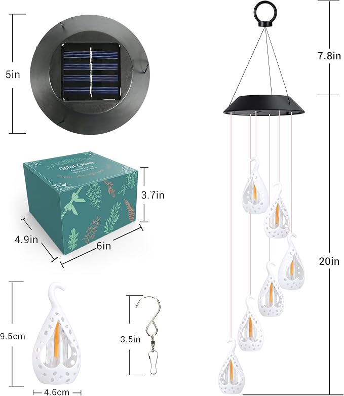 Toodour Solar Wind Chime, Color Changing Wind Chimes Karez, LED Decorative Mobile, Gifts for Mom Grandma, Waterproof Outdoor Decorative Lights for Garden, Patio, Yard, Window Decor
