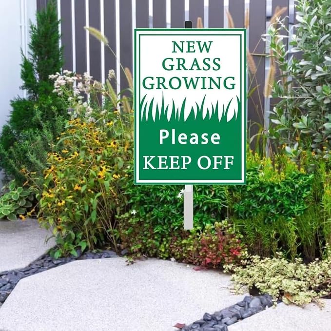 New Grass Growing Please Stay Out Of Yard Sign With Stakes(8 * 12in) Rustproof Reflective Aluminum Keep Off Grass Lawn Sign Stand for Home Garden