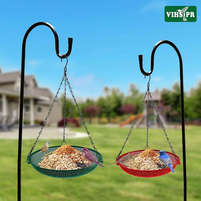 Hanging Platform Bird Feeder, 12 in, Green | Metal Mesh Seed Tray, For Wild Birds, Outdoor Use