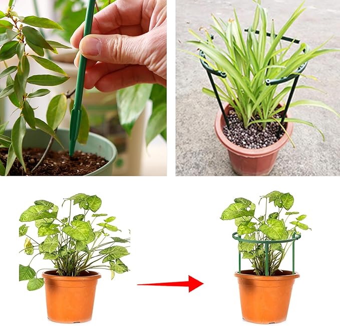 12 Pieces Plant Support Plant Stakes Plastic Cage Holder Small Plant Support Ring for Potted Plants, Stackable 3 Tier Garden Flower Support, Indoor and Outdoor Plants, 5.5" Wide x 5.5" High