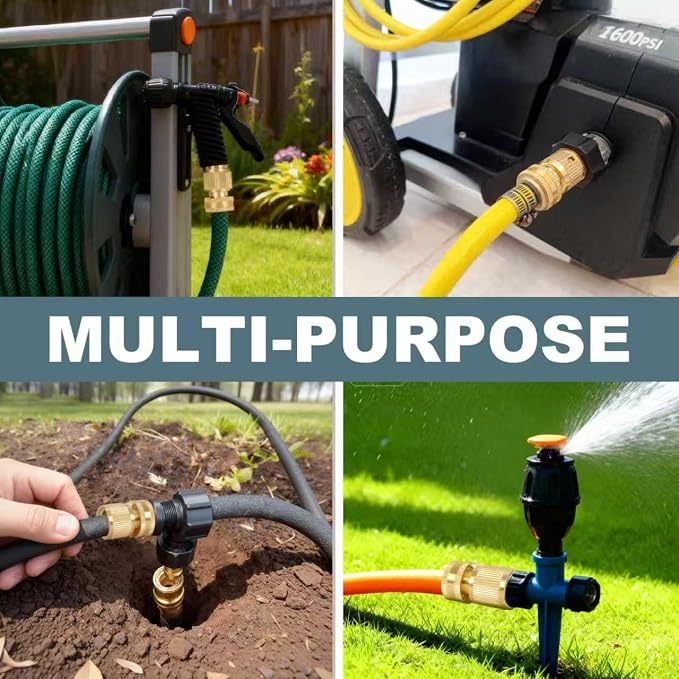 Garden Hose Quick Connect, Solid Brass 3/4 Inch GHT Leak-Proof Connectors, Heavy Duty Male & Female Quick Connect Hose Fittings, Easy Connect Water for Sprinkler & Pressure Washer (2 Pack)