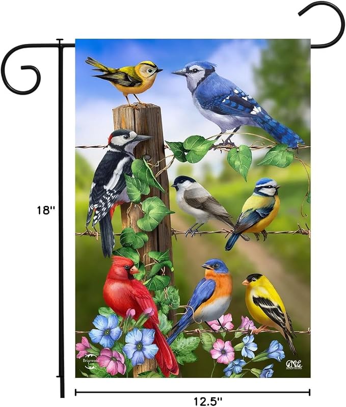 Country Birds Spring Garden Flag Goldfinches Blue Jay 12.5" x 18" Briarwood Lane