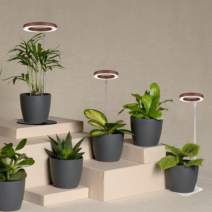 yadoker 144 LEDs Plant Grow Light for Indoor Plant,Walnut Wood Grain Aluminum LED Grow Light with Black Base, Height Adjustable,6.3" Aluminum Housing,Automatic Timer with 8/12/16 Hours,2 Pack