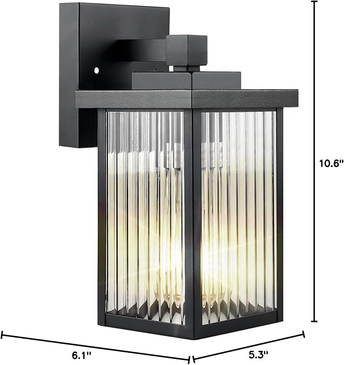 Matte Black Porch Light, Waterproof Outdoor Wall Light | Corrosion-Resistant Metal, Textured Glass Cuts Glare, Easy DIY Install on Porch, Garage