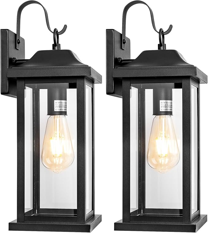 2-Pack Large Outdoor Light Fixtures IP65 Waterproof, Exterior Matte Black Sconces Wall Lighting Anti-Rust Porch Lights Outdoor with Clear Glass 17โ Outside Modern Wall Lanterns for House