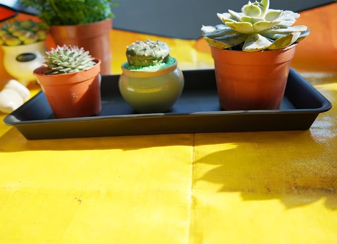 VUWEZ 4 Pack of Plastic Plant Tray Saucer Rectangular 16 inch, Plant Trays Saucers for Indoors Outdoor, Plant Water Drip Tray for Flower Pot Planter, Windowsill Plant Tray (7.0 X 16.1'', Black)