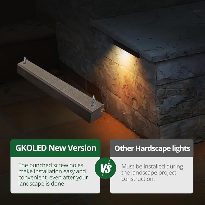 GKOLED 6.8 Inches LED Hardscape Lights, Low Voltage Retaining Wall Light Waterproof, 12V AC/DC Landscape Lighting, 1.5W 2700K, Classic Step Lights Outdoor, Die-cast Aluminum Housing (Pack of 3)
