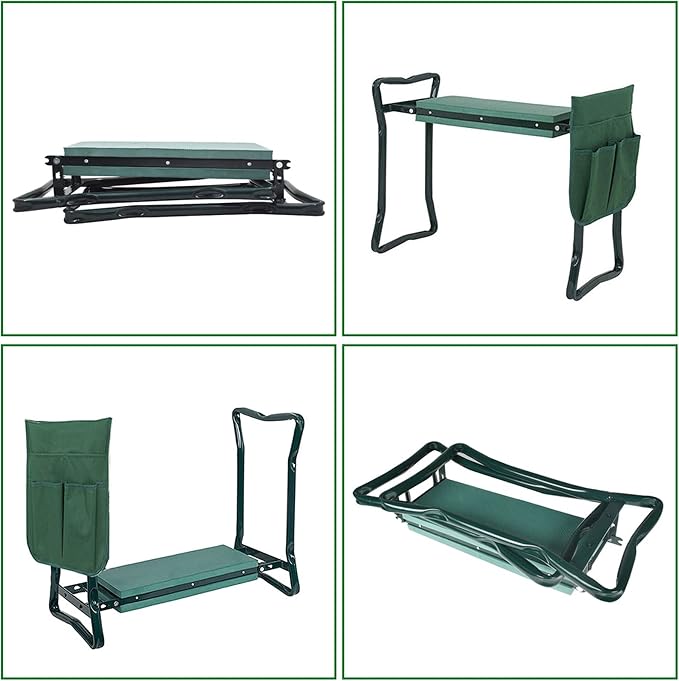 Garden Kneeler, Folding Stool, Portable Garden Bench EVA Foam Pad with Tool Bag Pouch