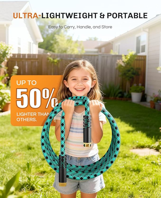 WELLUCK 50 FT Garden Hose - Flexible Water Hose, Lightweight Non-Expanding hose, Leak proof, Pressure Resistant for Yard, Outdoor, 3/4 Inch Solid Brass Fittings and 5-Layer PVC Core