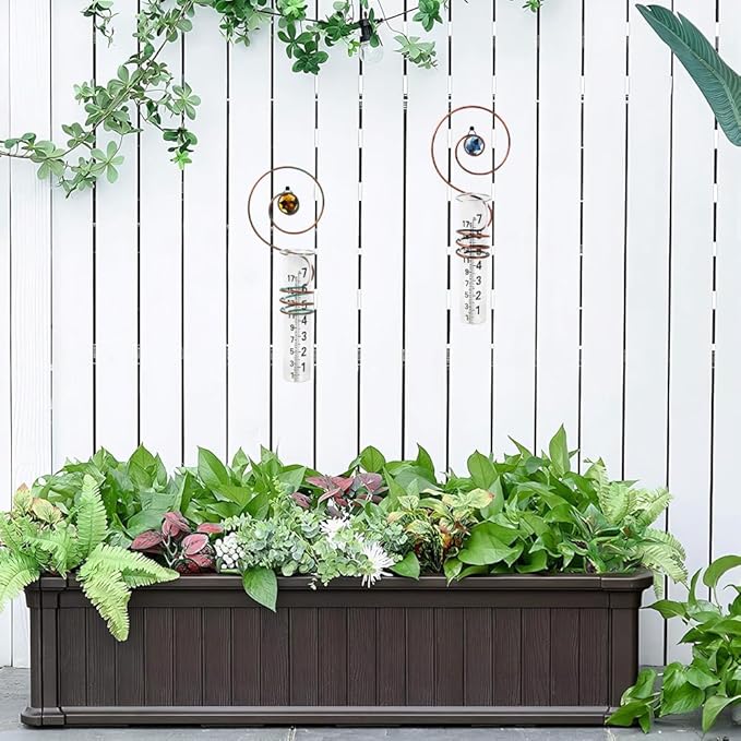 2PS Rain Gauge Outdoor,7 Inch Capacity Rain Gauge Replacement Tube with Metal Rack Holder,Wall Mount Hanging Water Gauge for Rain,Outdoor Measure Guages for Yard Fence Garden Farm