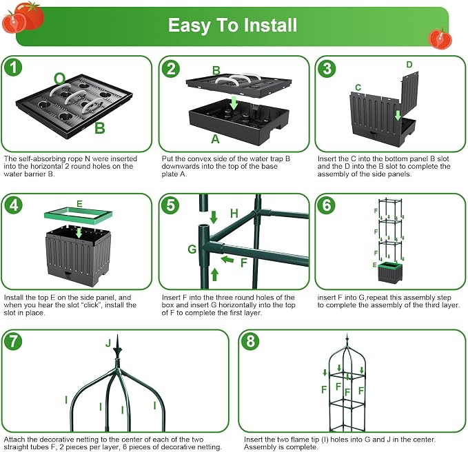 Raised Garden Bed Planter Boxes with Trellis,1pcs 70.9" Self-Watering Tomato Planter Boxes with Trellis for Climbing Vegetables Plants Flowers Tomato,Use for Indoor Outdoor (Black)