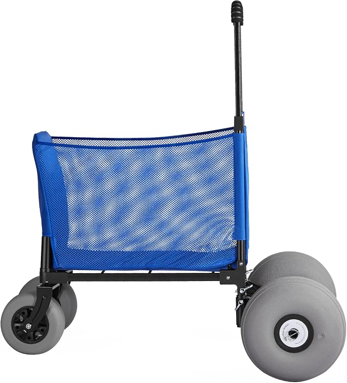 VEVOR Beach Cart, 165LBS Load Capacity, Portable Folding Beach Wagon Dolly with 12" Balloon Wheels for Sand, Storage Bag & 4-Level Adjustable Height for Outdoor Camping Fishing