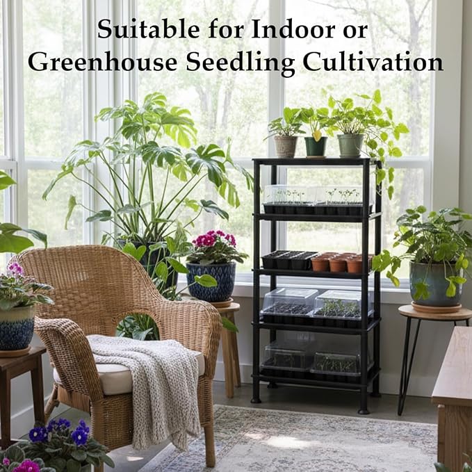 RooTrimmer 5-Tier Seed Starter Trays, Plant Stand, with Bottom-Watering Design– Reinforced Thickened Shelf for Small Pots, Balcony/Indoor Seed Starting & Greenhouse, Black