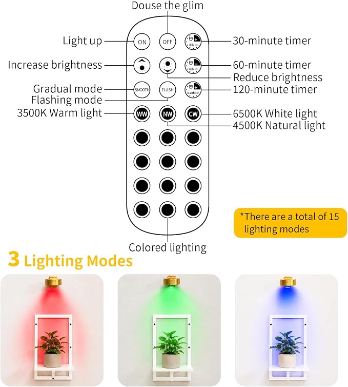 Wall Plant Holder with Grow Lights Set of 2 for Indoor Outdoor, Floating Flower Display Stand for Living Room, Bedroom, Bathroom, Kitchen, Entryway, White