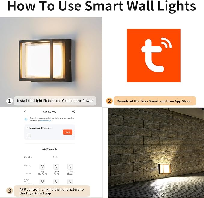 LED Smart Wall Sconce Light RGB Outside Light for House Patio,IP64 Waterproof Outdoor Wall Lights for House Patio Yards,Exterior Lights APP Control