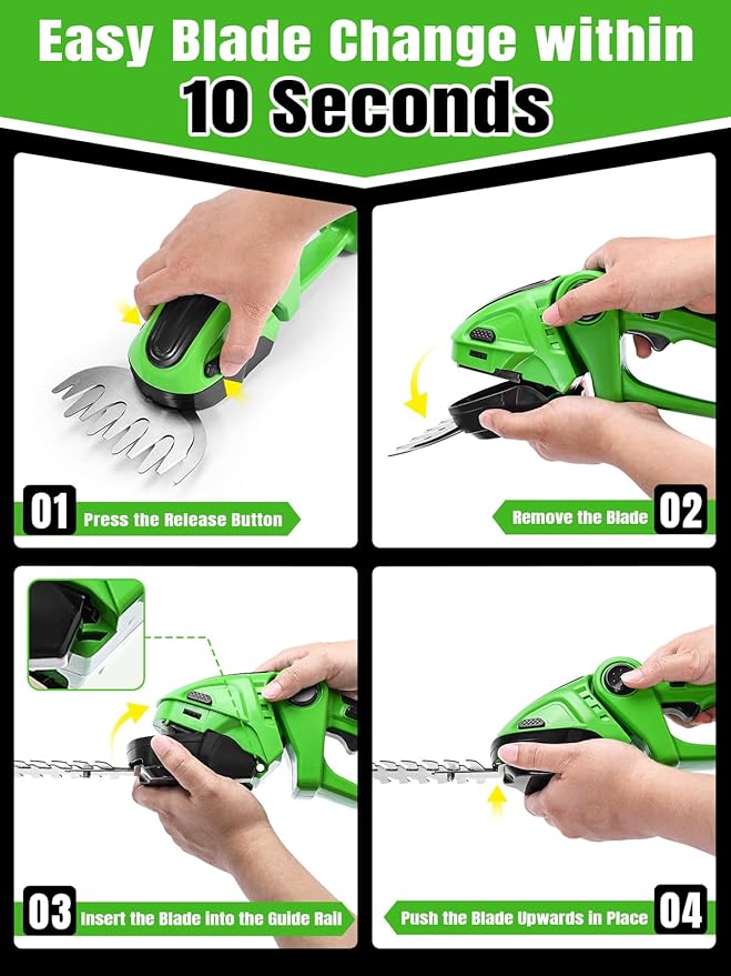 Electric Hedge Trimmer Cordless,2-in-1 2000RPM Handheld Hedge Shears Grass Cutter with 2 Rechargeable Battery and Charger, Shrub Bush Trimmer Grass Shears Gardening Tools for Yard, Lawn (Green)