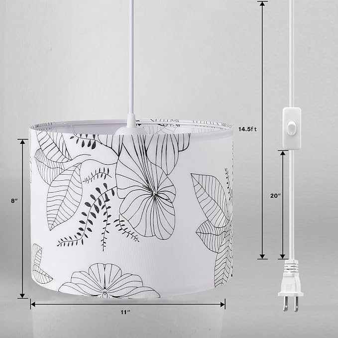KUAUGST Plug in Pendant Light, 15 FT Hanging Lamp with Plug in Cord, On/Off Switch, Pendant Lighting with Fabric Shade, Hanging Light Fixture for Living Room, Bedroom, Dining Room, Kitchen