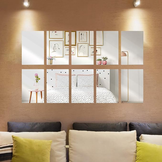 Elcoho 6 Pack Plastic Mirrors Decor Flexible Mirror Sheets Self Adhesive Mirror Tiles Silver Mirrors Board Card for Educational or Home Decor