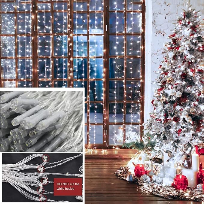 Solhice LED Curtain Lights Outdoor 30ft x10ft Cool White, 720 LED Plug in Hanging Christmas String Lights Indoor, Twinkle Light Backdrop for Outside Backyard Wedding Bedroom Decor (Not Connectable)
