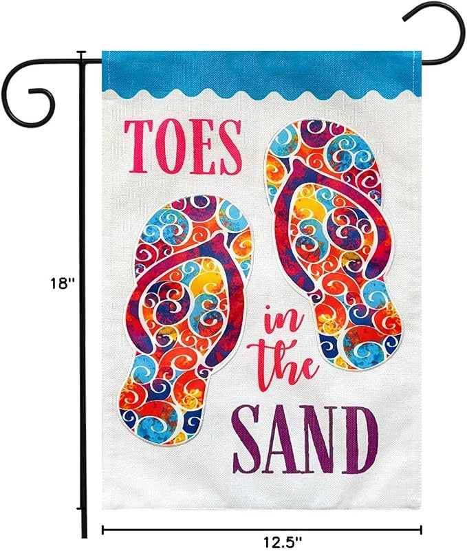 Toes In The Sand Summer Burlap Garden Flag Flip Flops 12.5" x 18" Briarwood Lane