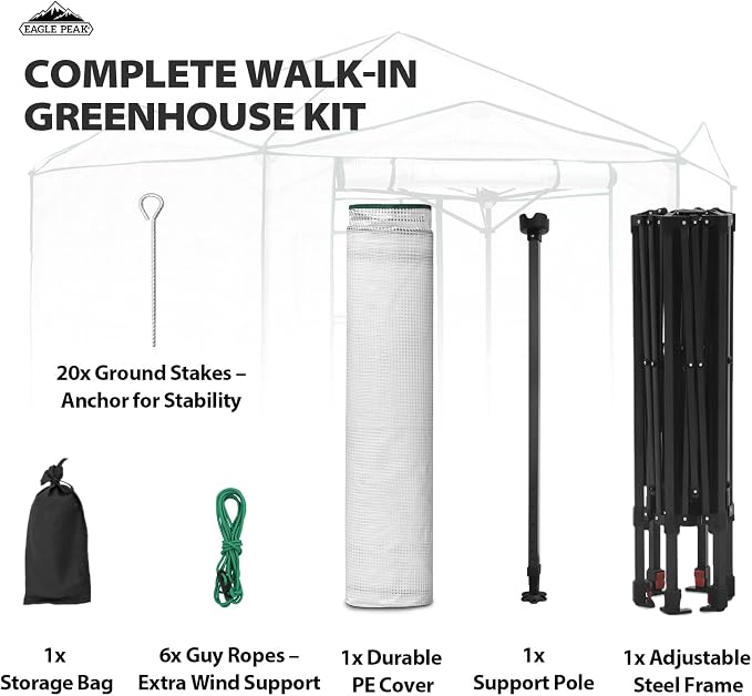 EAGLE PEAK 8.5x8.5 Portable Walk in Greenhouse, Pop Up Indoor Outdoor Greenhouse, Green House Kit with Zippered Roll-Up Doors and Windows, Hexagon Design, PE Cover, Clear/White