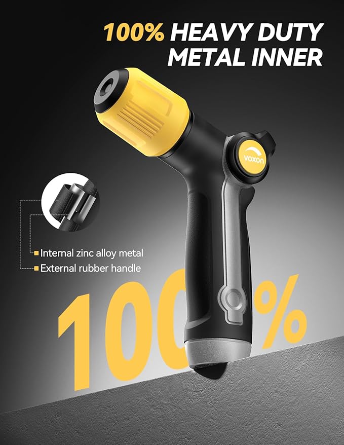 VOXON Garden Hose Nozzle Heavy Duty Metal - High Pressure Water Hose Nozzle Sprayer with Thumb Flow Control, Adjustable Spray Patterns for Outdoor Plants/Lawn Watering, Car Washing, and Pet Showering