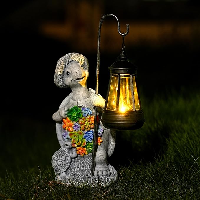 Solar Garden Outdoor Statue Turtle with Hanging LED Lantern —Outside Solar Turtle Decor for Garden,Home,Lawn,Yard, Balcony Ornament- Unique Housewarming Gifts