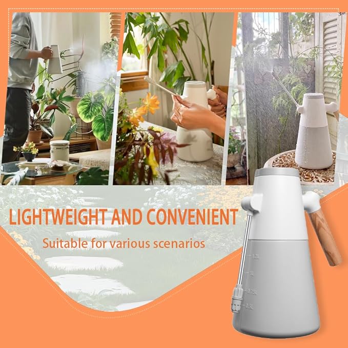 1.4L Electric Spray misting Bottle,Water Sprayer in Lawn and Garden, Outdoor Plants,Cleaning,Weeding; 180° Adjustable Long Nozzle; 2 Spray Modes; Battery Powered; Wood-Grain Handle